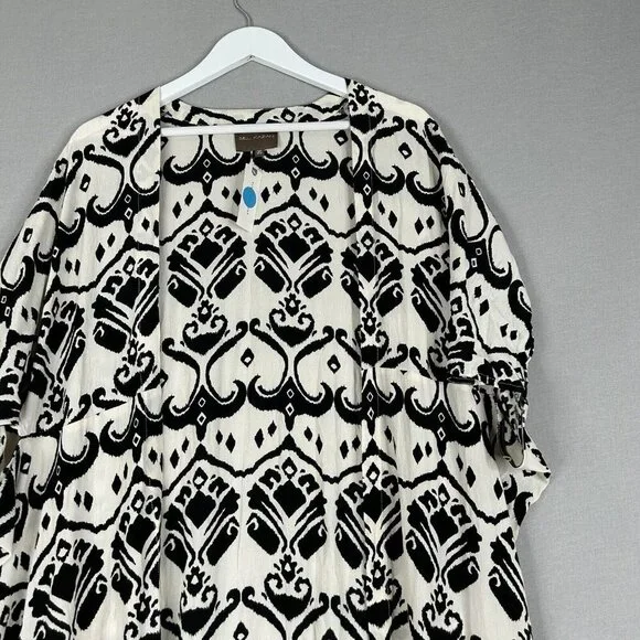 Bel Kazan Anthro Womens Top One Size Black Lois Duster Kimono Motif Resort Beach - Picture 2 of 13